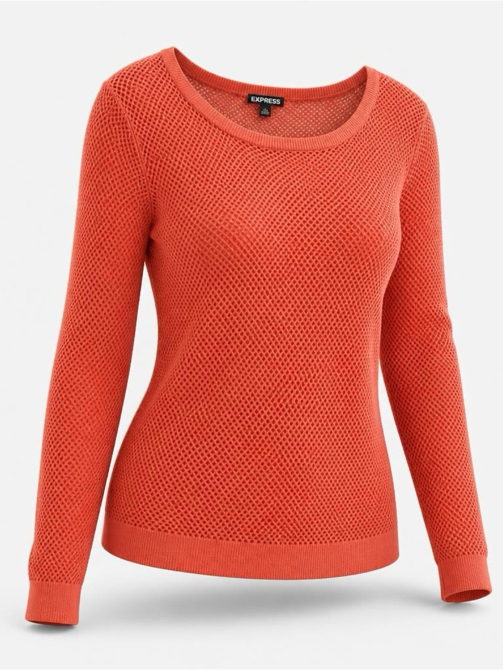 Express Red Open-Knit Long Sleeve Layering Top